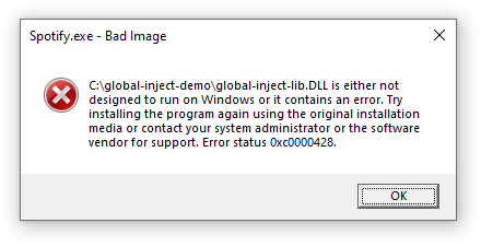 A screenshot of a bad image system error