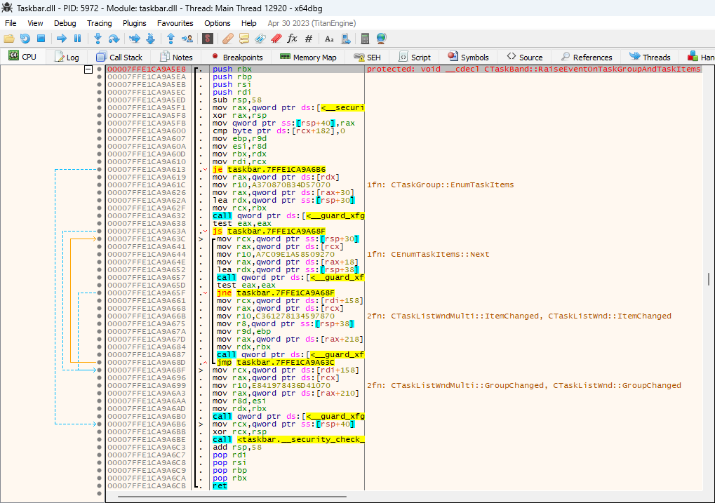 Example function in x64dbg